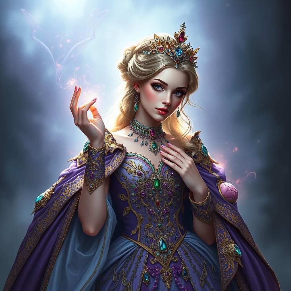 Bejeweled Princess in Baroque Gown with Ethereal Light