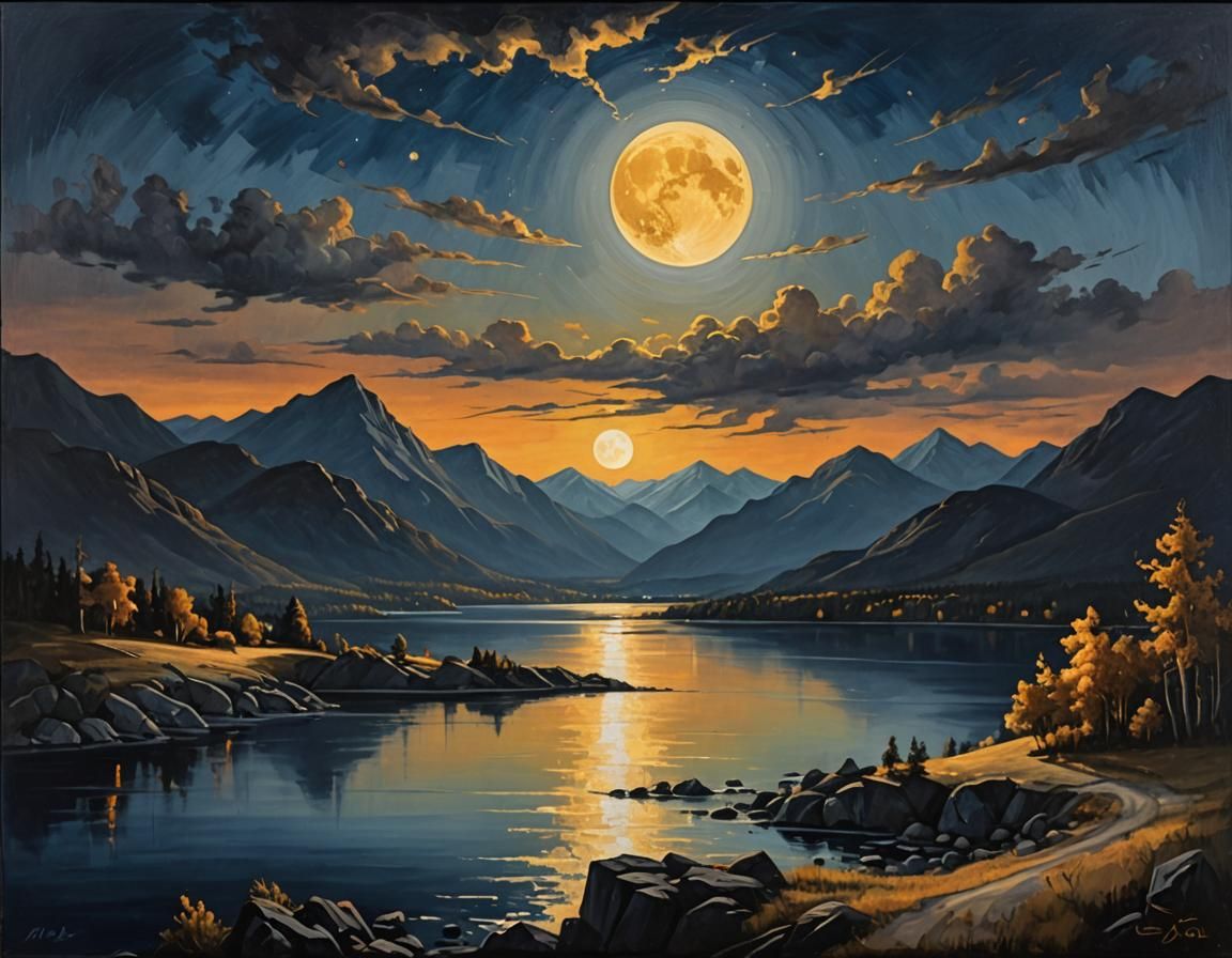 Moonlit Nightscape in Oil with Impasto Textures