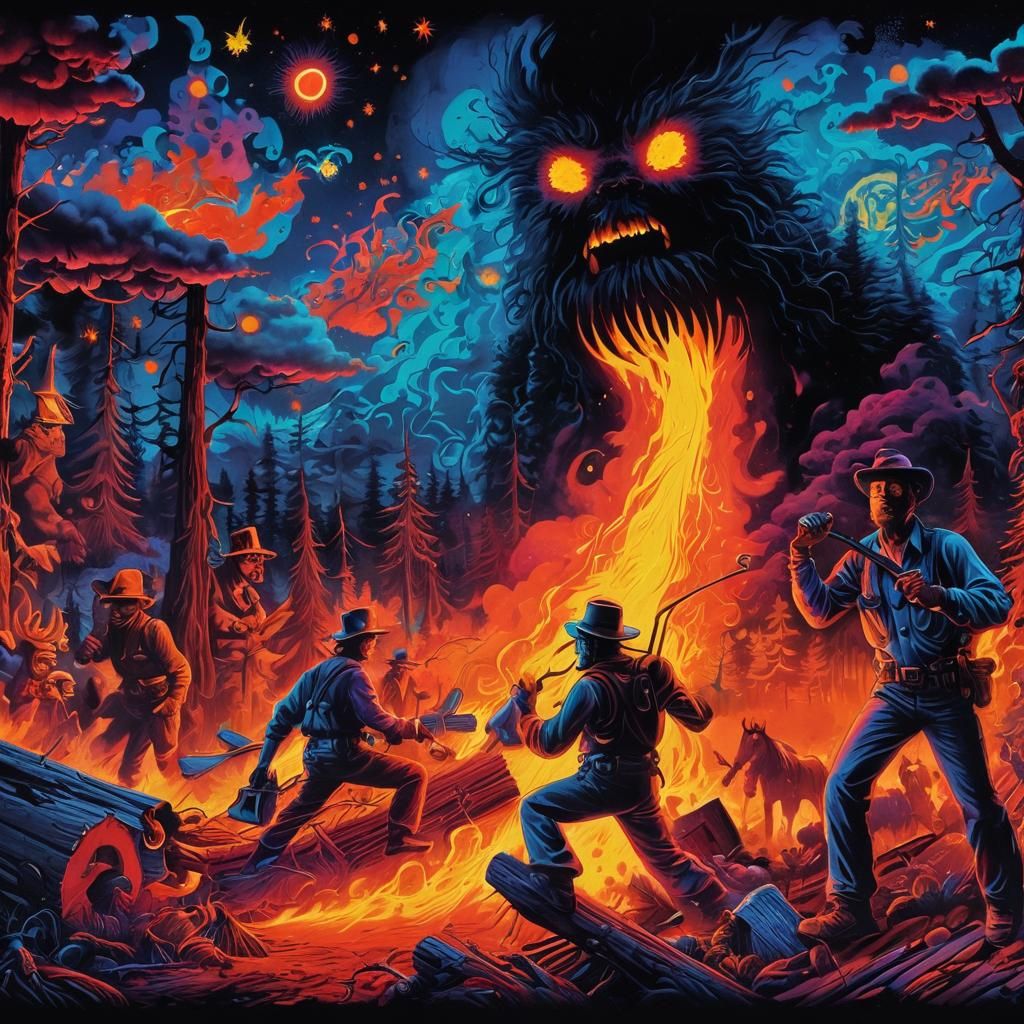 Psychedelic Forest Fire with Lumberjacks and Monsters