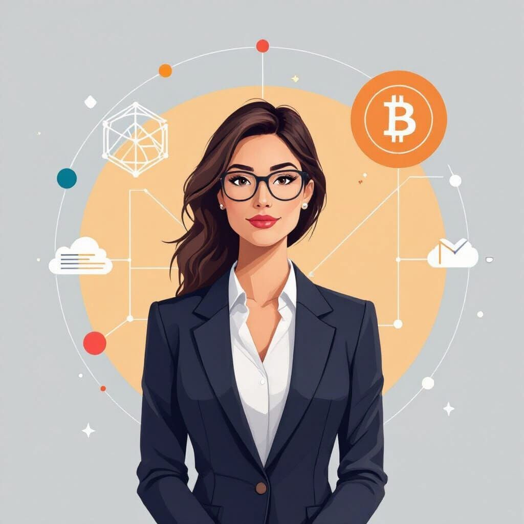 Modern Minimalist Banner with Woman and Tech Icons