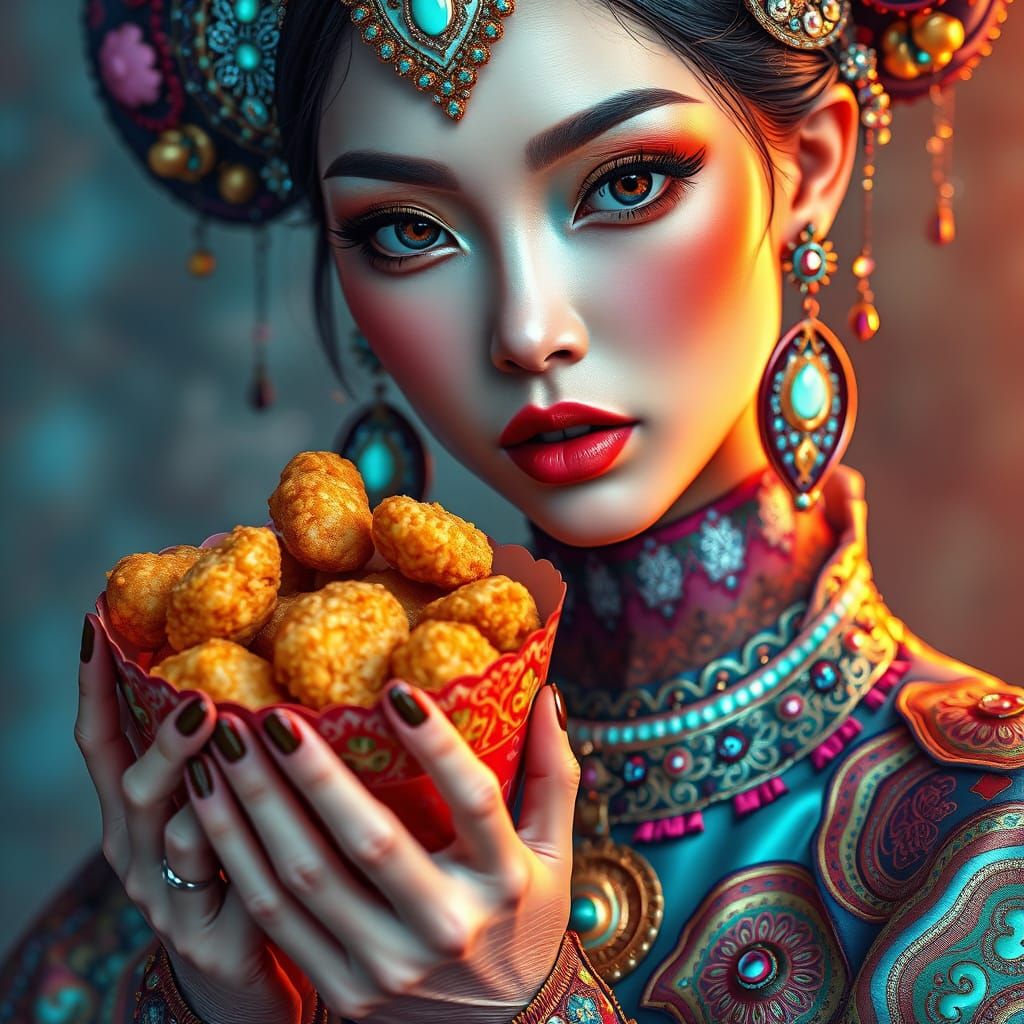 Hyperrealistic Portrait of a Futuristic Fashionista with Chi...