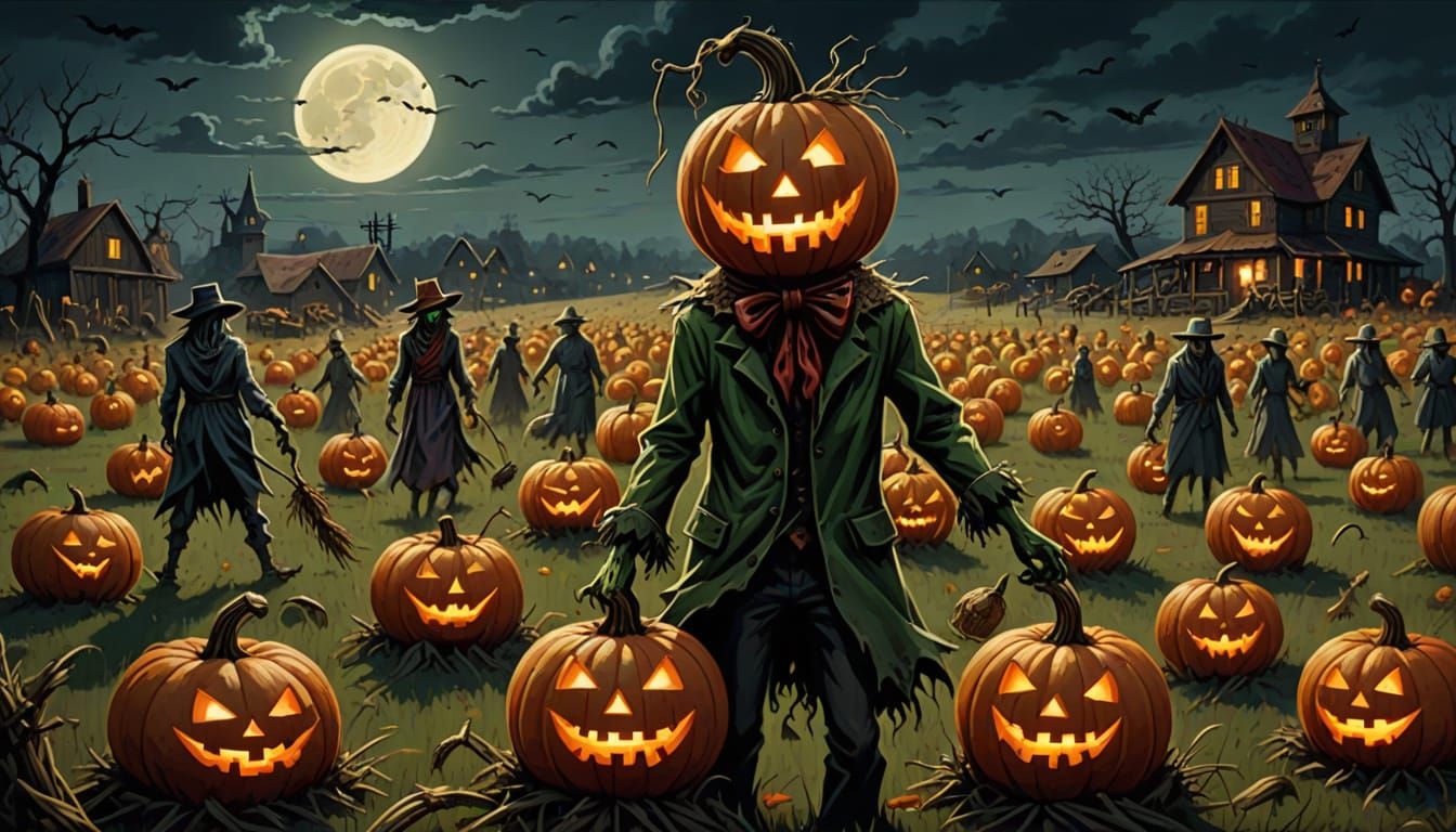 Nightmare Harvest Festival with Glowing Scarecrows