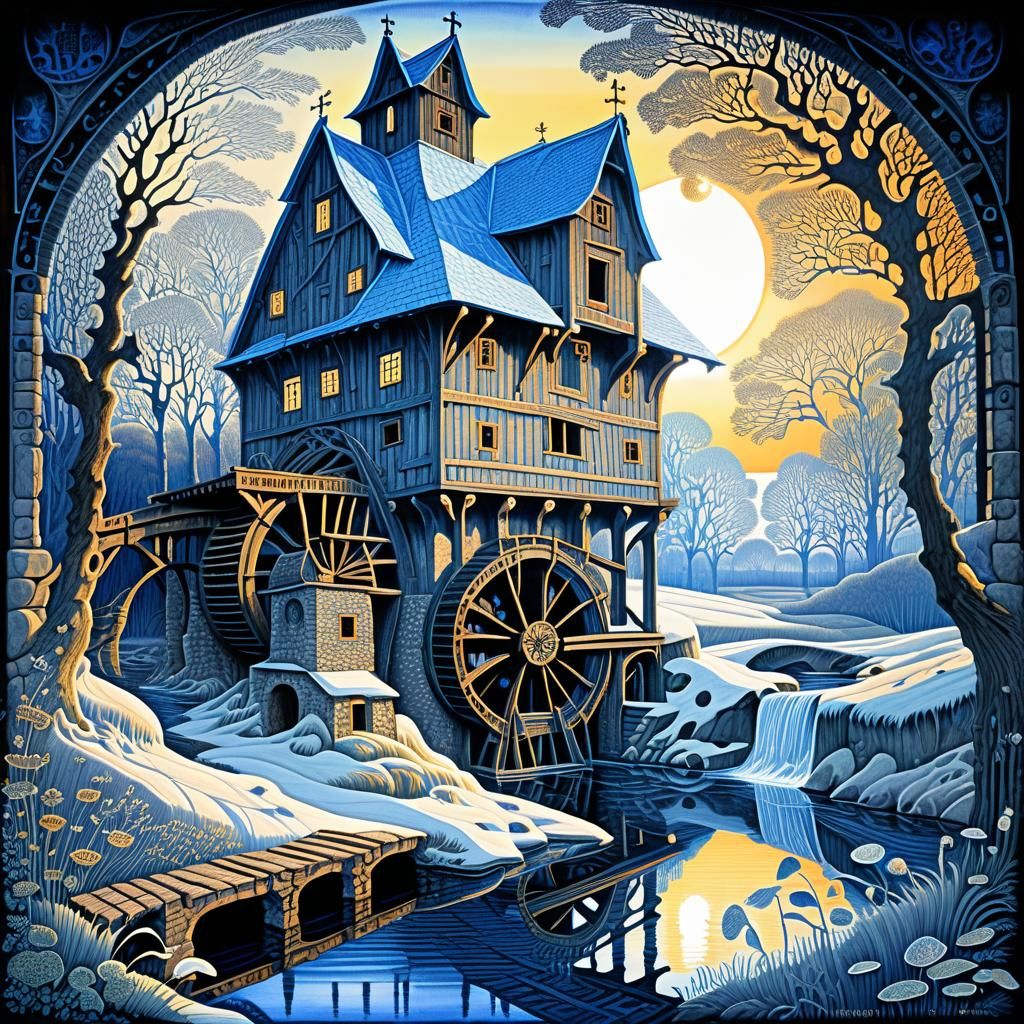 Biomorphic Portal at Watermill in Patchwork Style