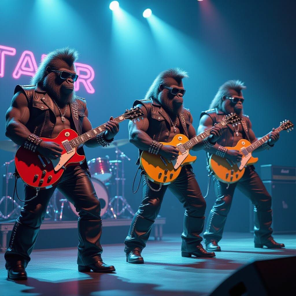 Glam Metal Gorillas Rock the Stage in 80s Style