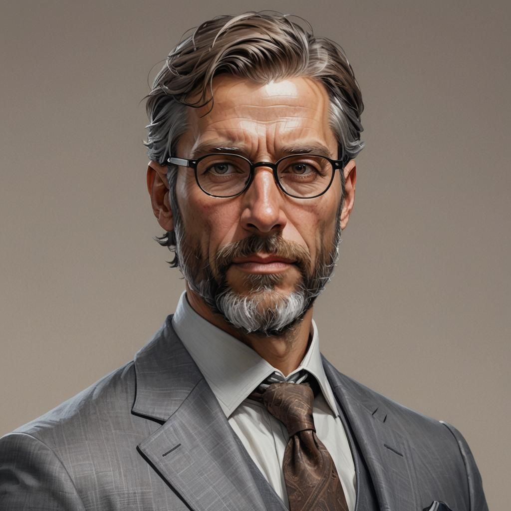 Detailed Portrait of a Man in Grey Suit