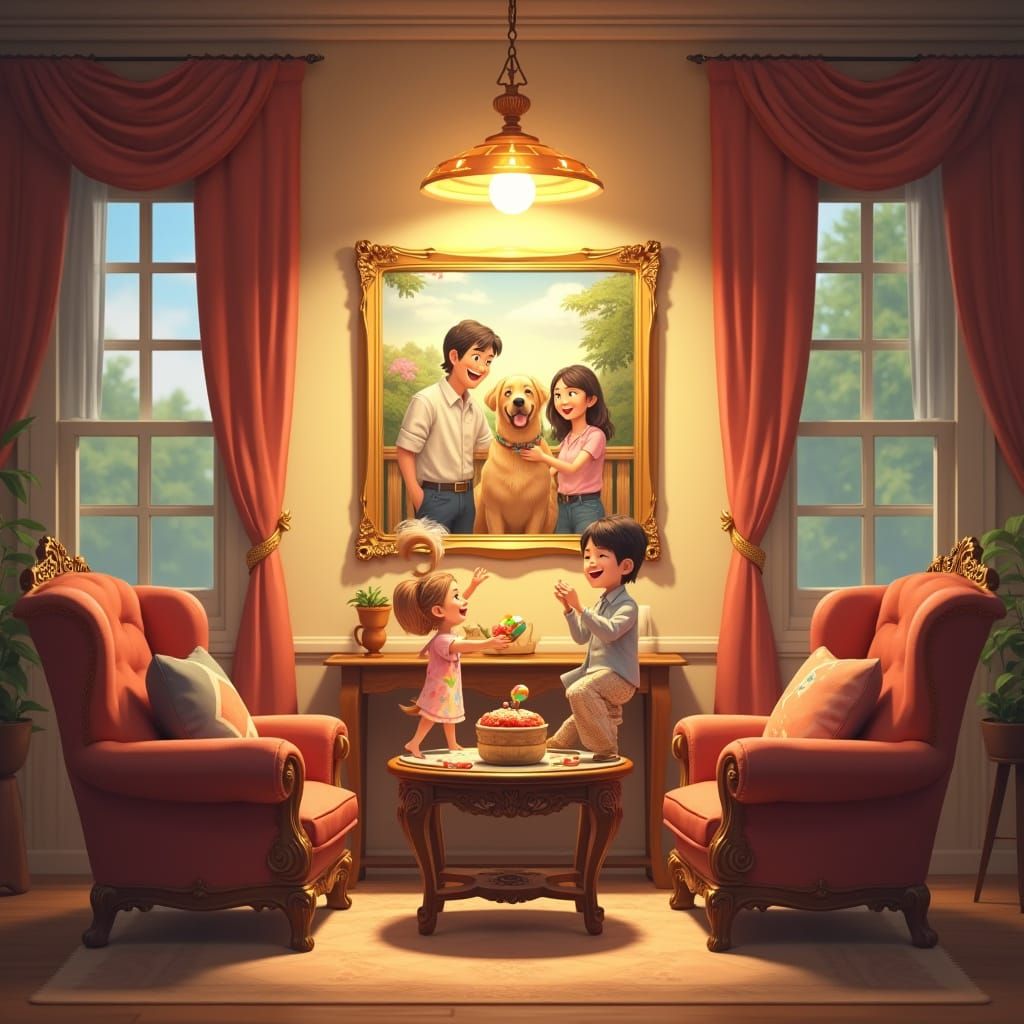 Cozy Family Parlor in 3D Anime Style