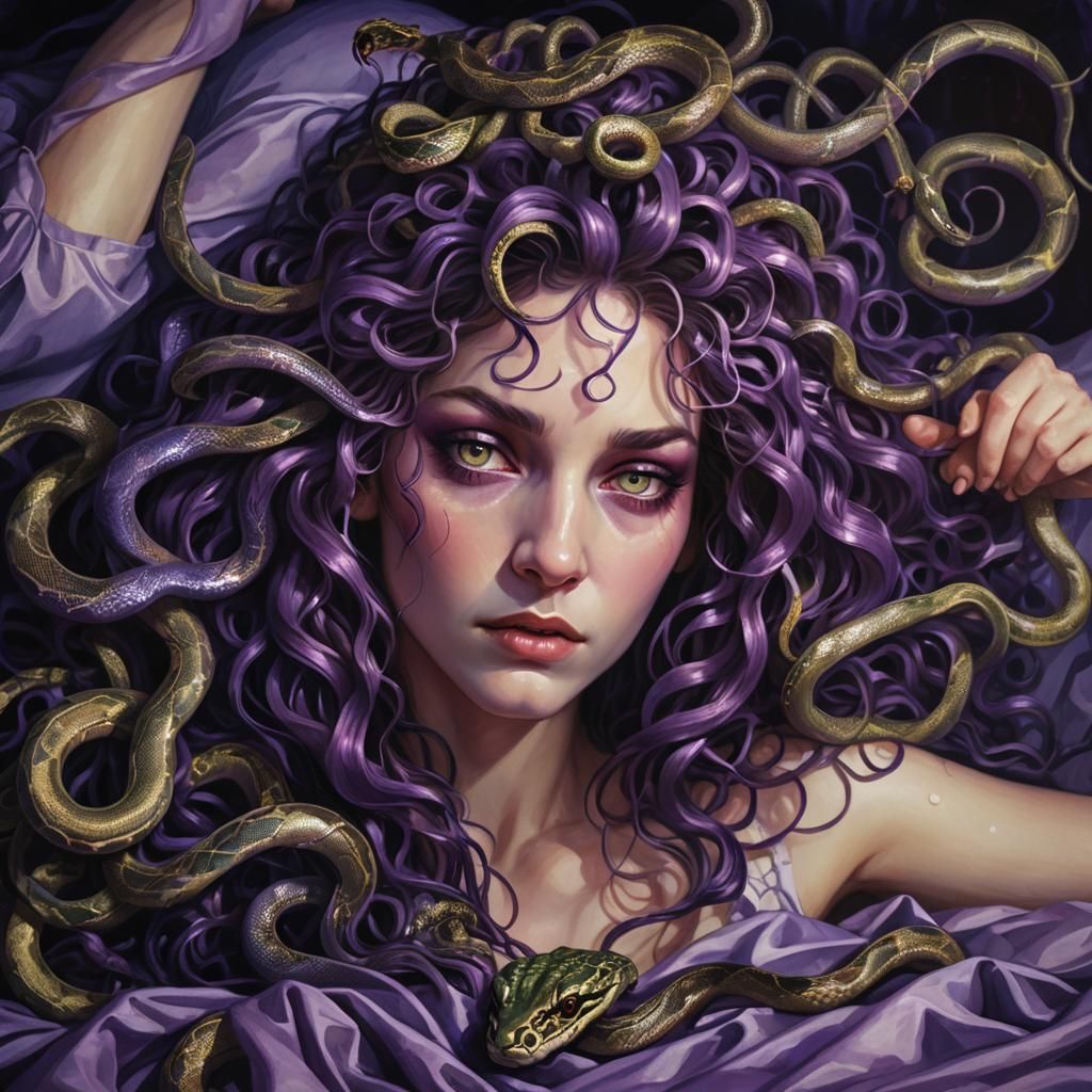 Medusa's Tangled Awakening: Dark Fantasy Impressionism