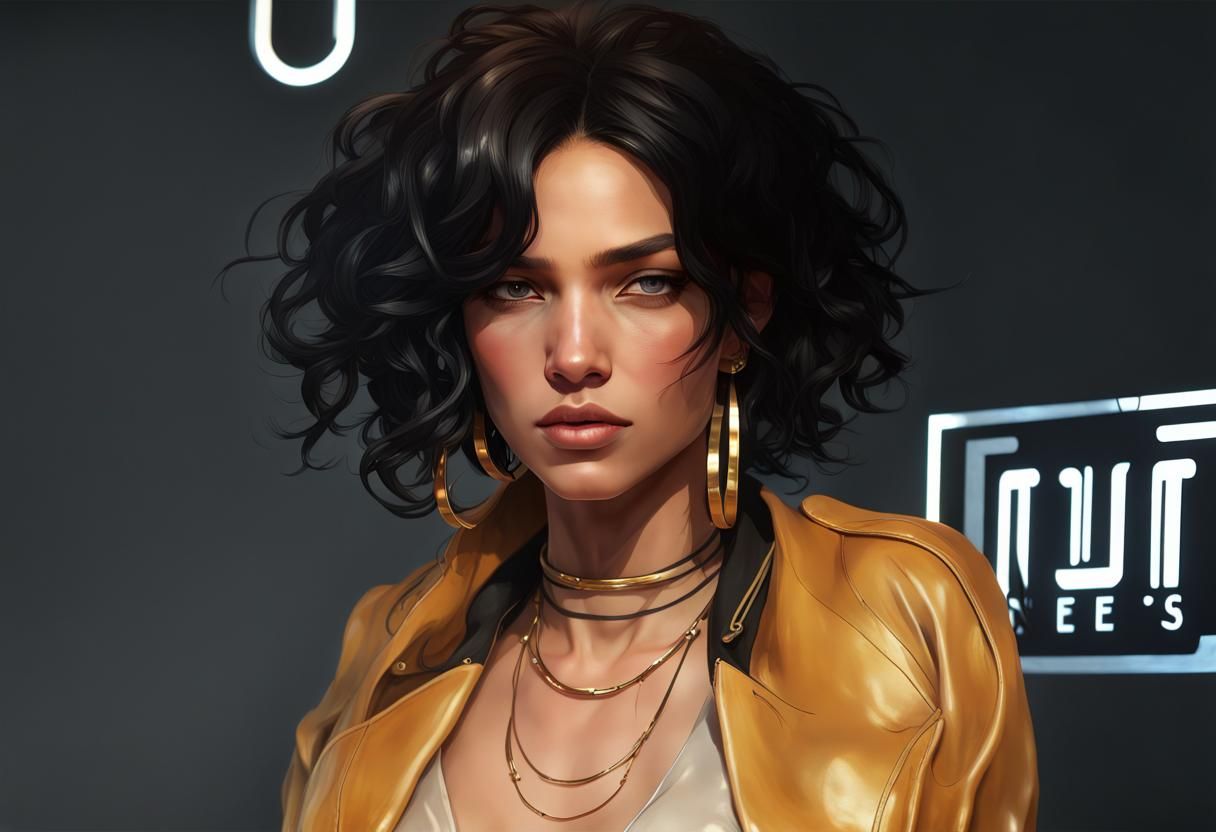 Black Woman in Leather Jacket: Hyperdetailed Portrait