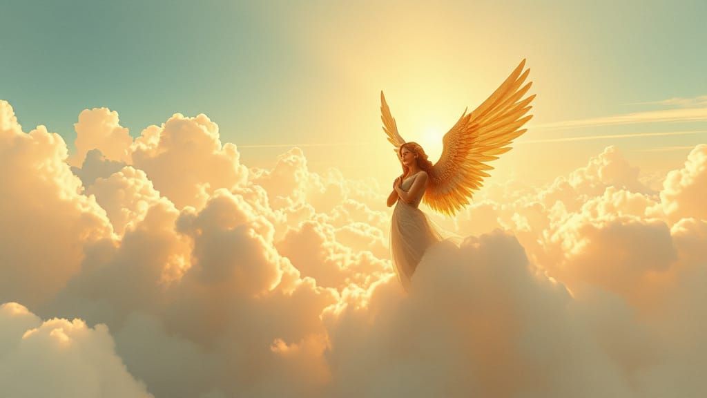 Angelic Figure in Golden Light: Watercolor Style