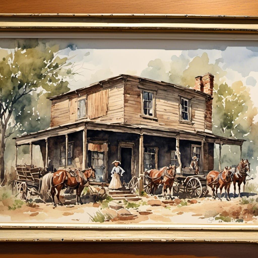 1800s Western Storefront in Antique Watercolor