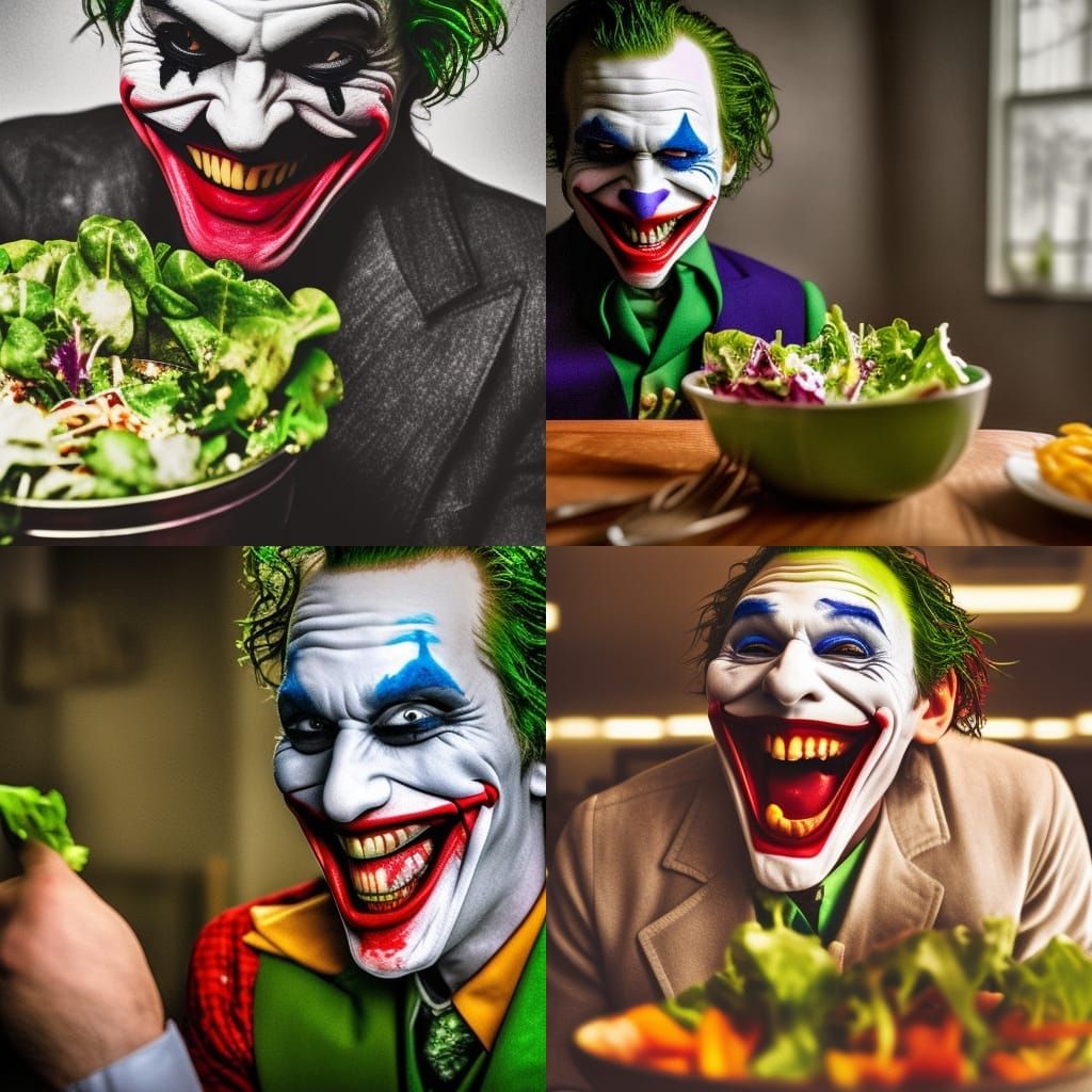 Hyperrealistic Image of the Joker Eating Salad