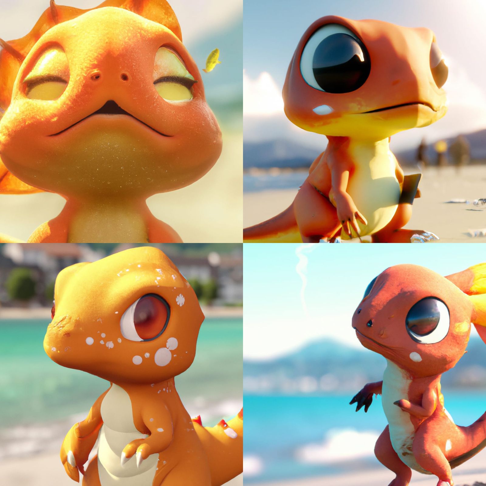 Adorable Charmander on the Beach in 3D