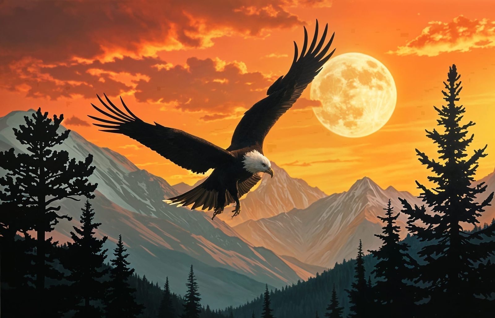 Dramatic Eagle Silhouettes at Sunset: Oil Painting