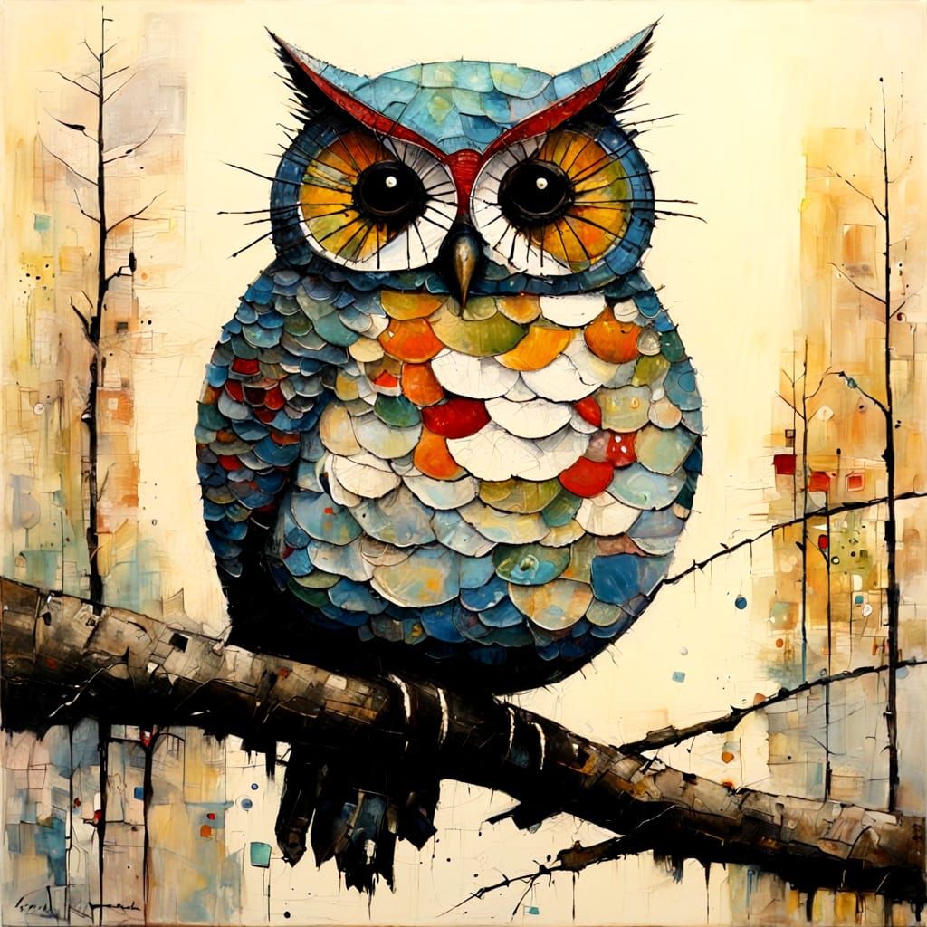 Naive Textured Encaustic Painting with Primitive Elements