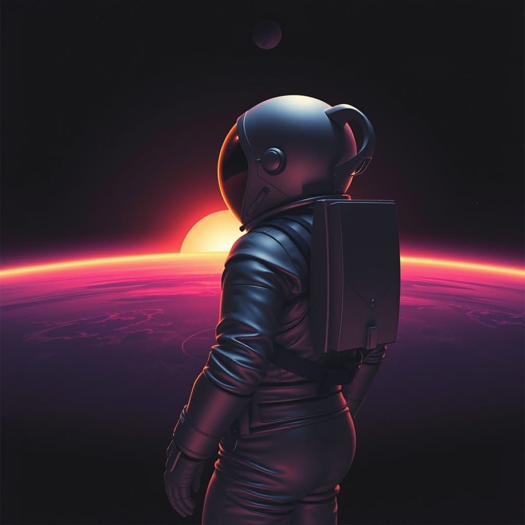 Astronaut Contemplates Vibrant Cosmic Dawn