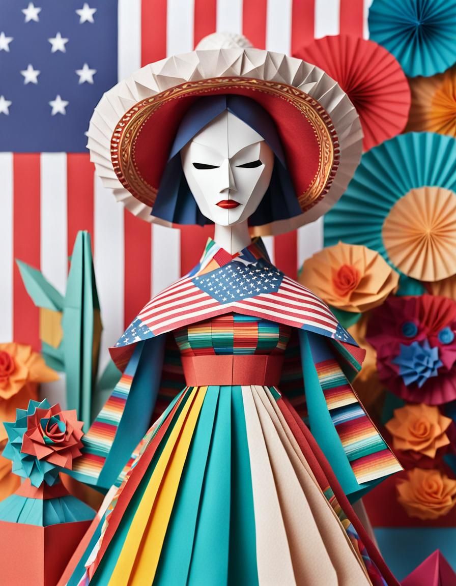 Pop Art Papercraft Mannequin in Mexican Dress