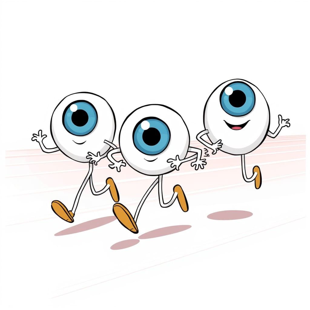 Cartoon Eyeballs Race on Running Track