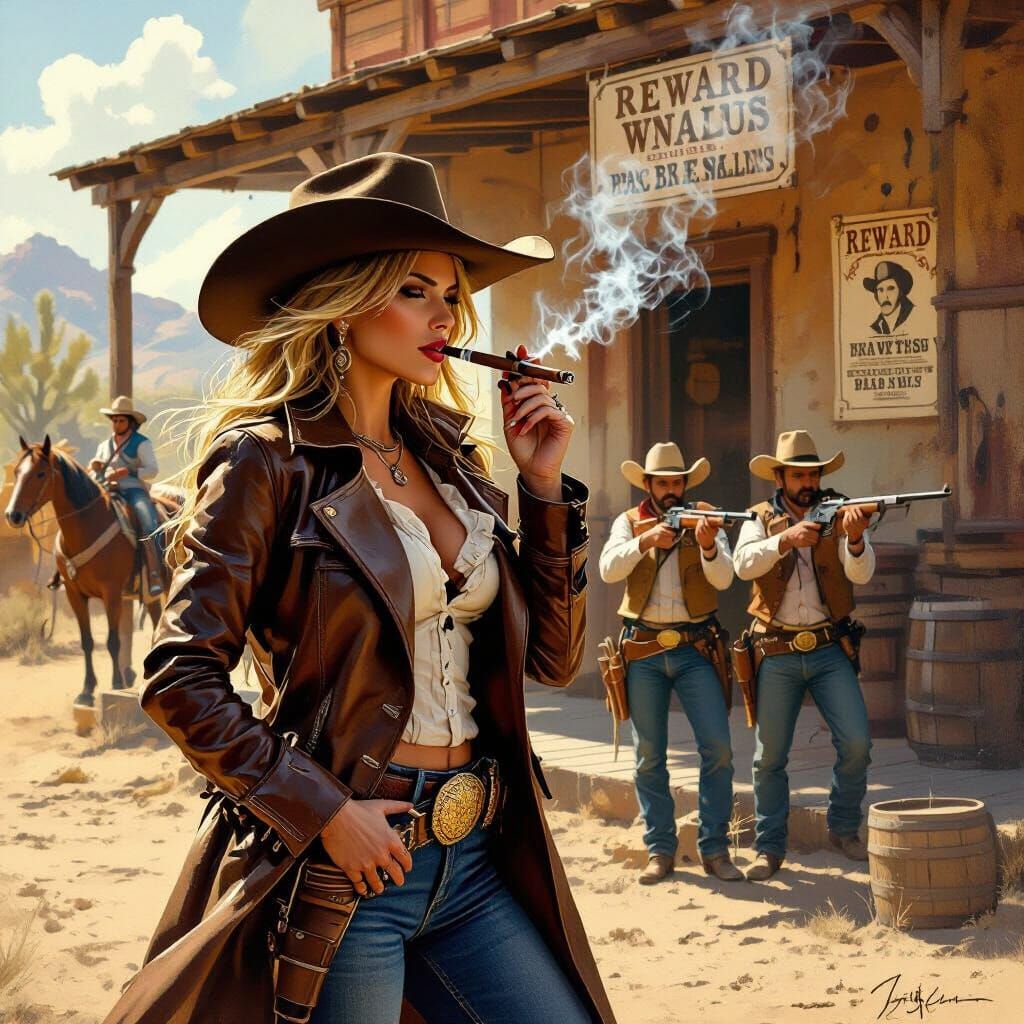 Blonde Cowgirl Showdown at the Saloon