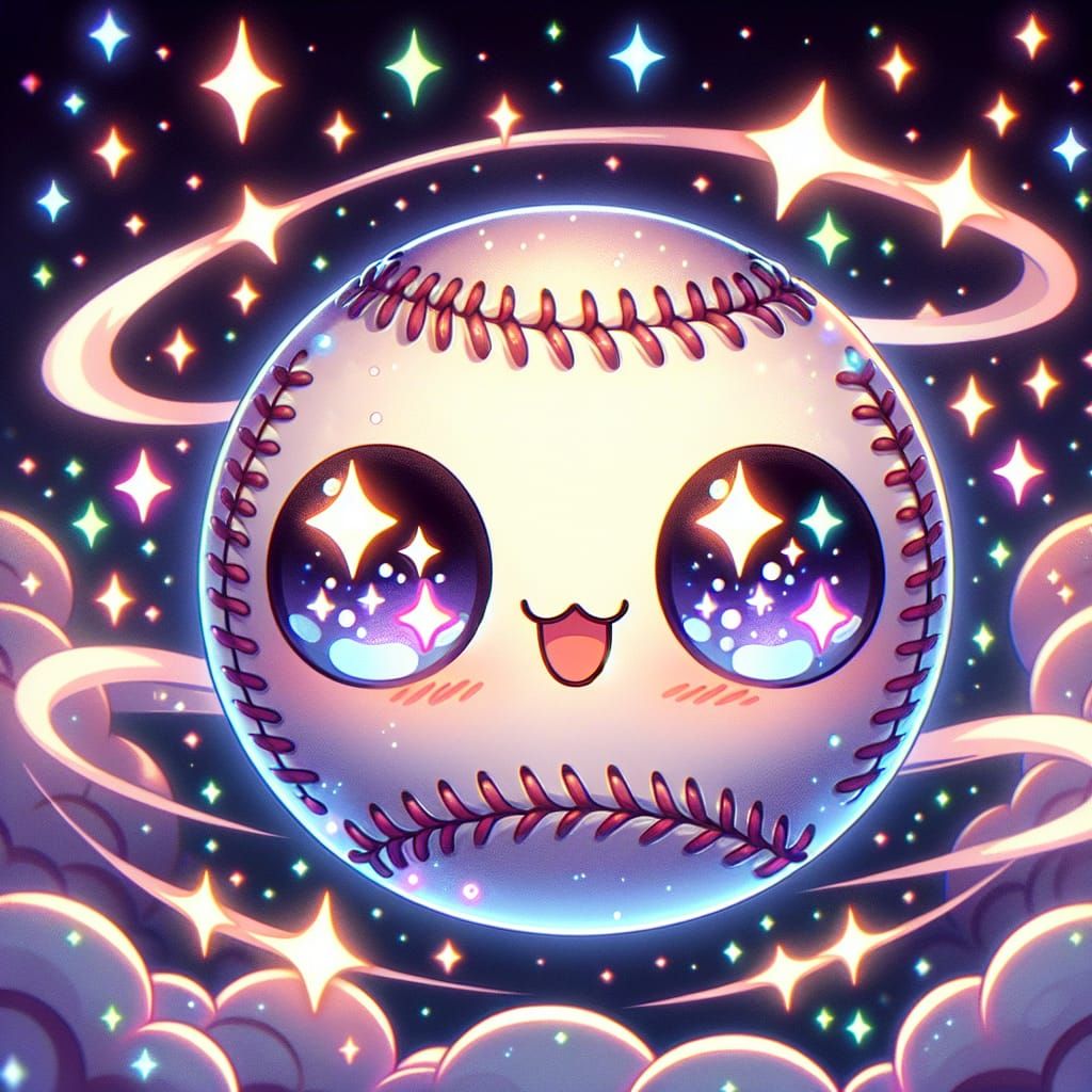 Kawaii Baseball with Sparkles in Manga Style