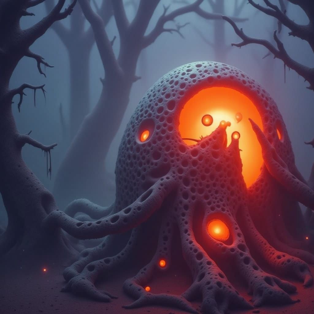 Surreal Spider-Mushroom Hybrid Hunting Prey