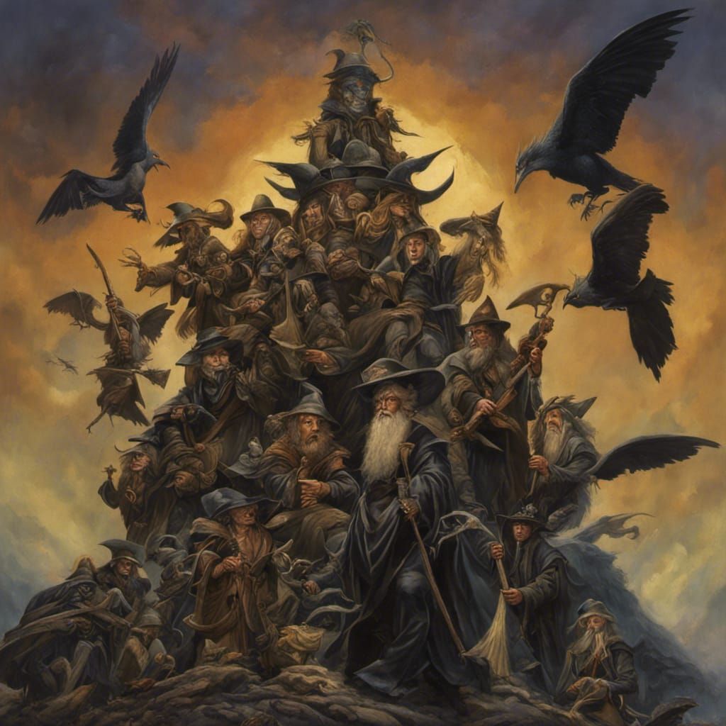 Whimsical Witches Stacked High in Dark Academia Style