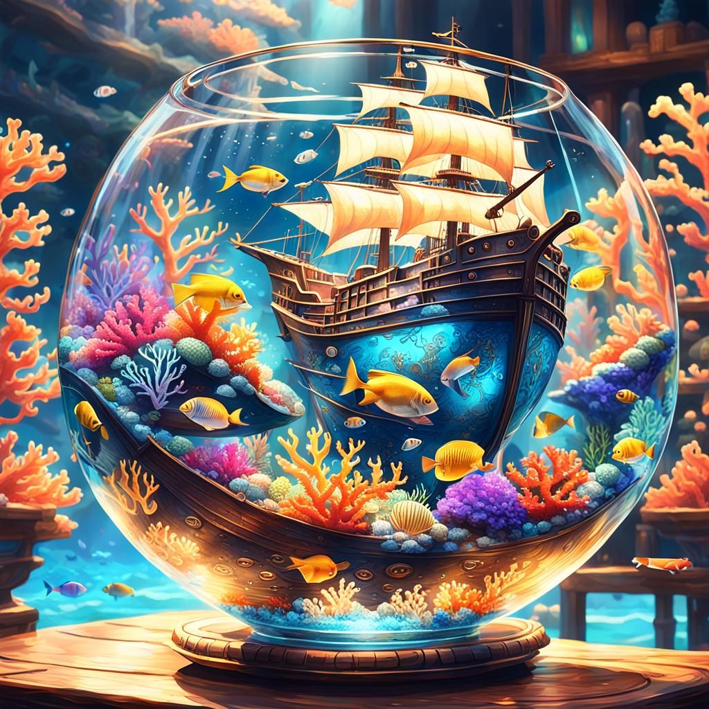 Pirate Ship Aquarium: Surreal Concept Art