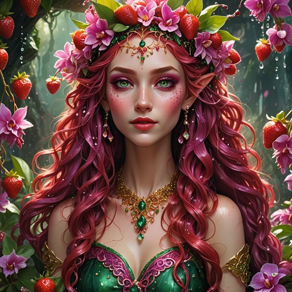 Elven Girl with Red Hair in Strawberry Field