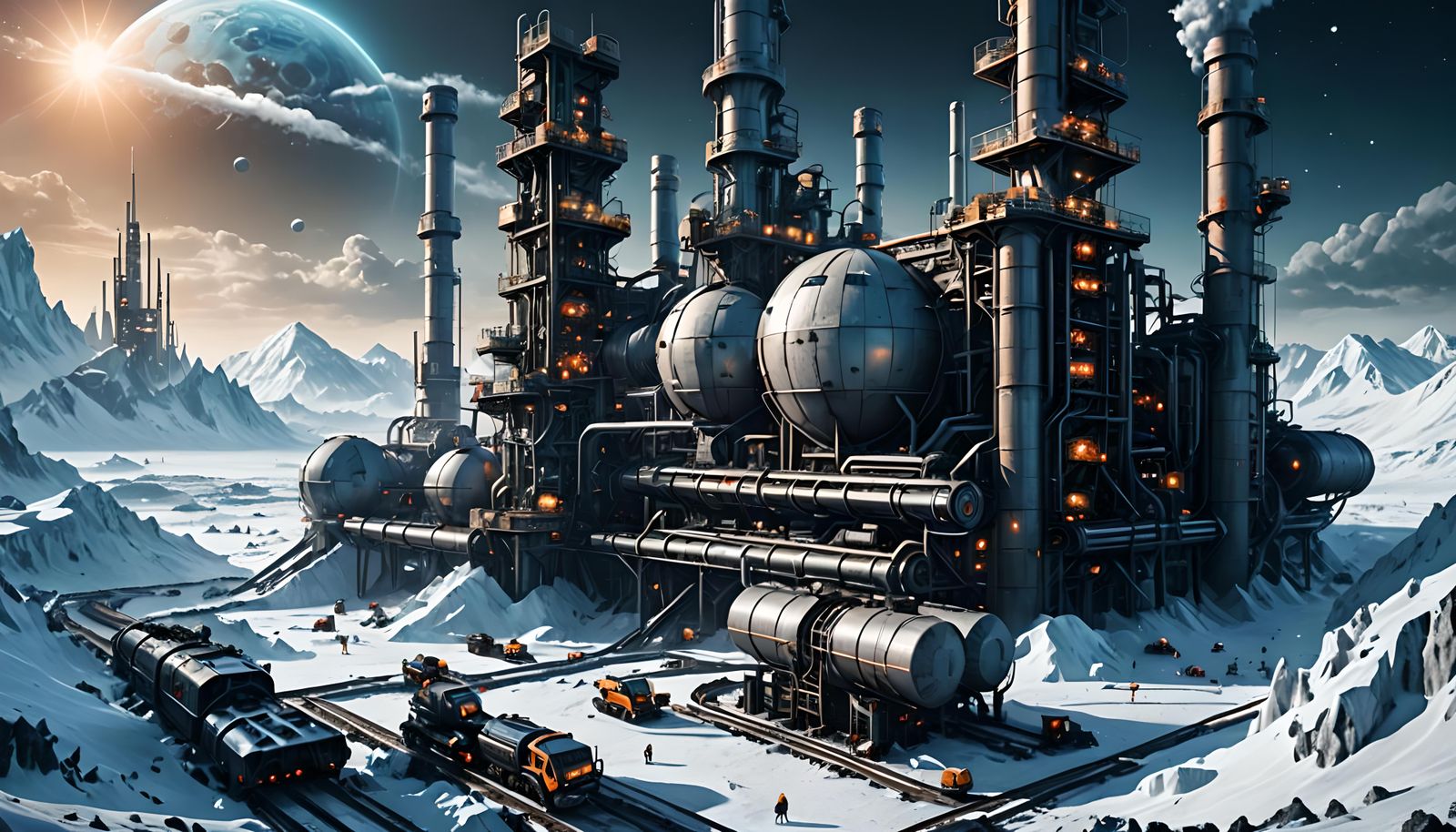 Futuristic Ice Mining Rig on Distant Planet