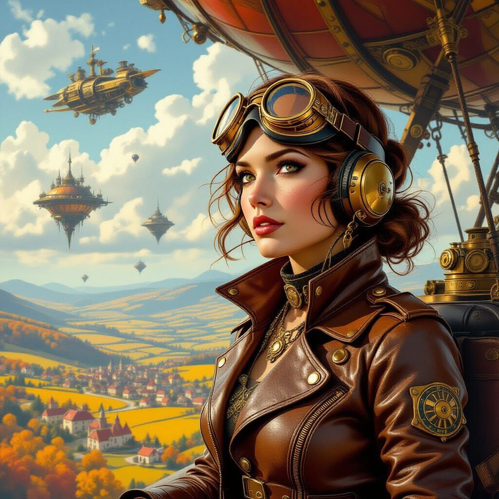 Steampunk Airship Captain Navigating Floating Islands