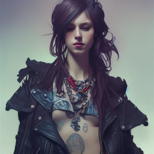 Hyperdetailed Punk Rock Portrait in Art Nouveau Style