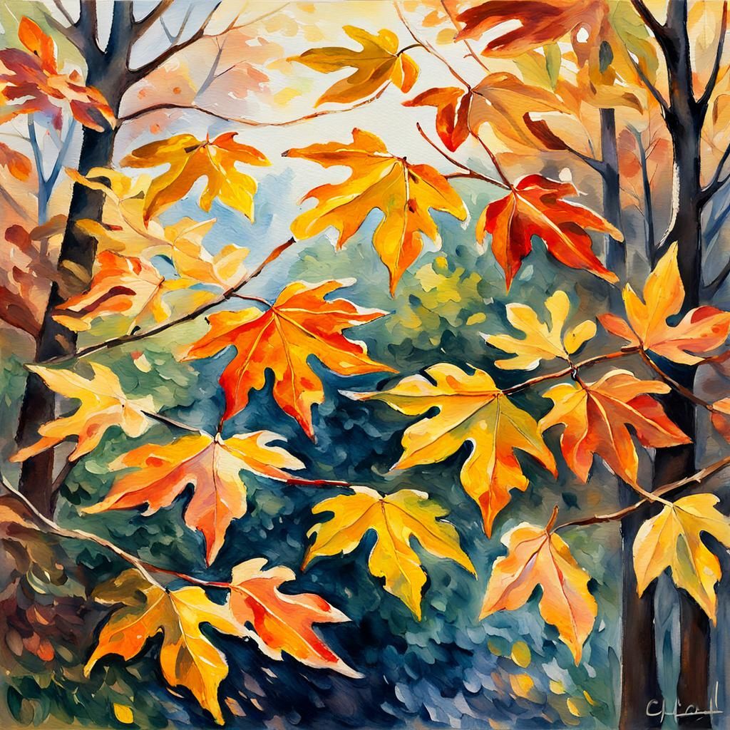 Golden Autumn Leaves in Impressionist Style