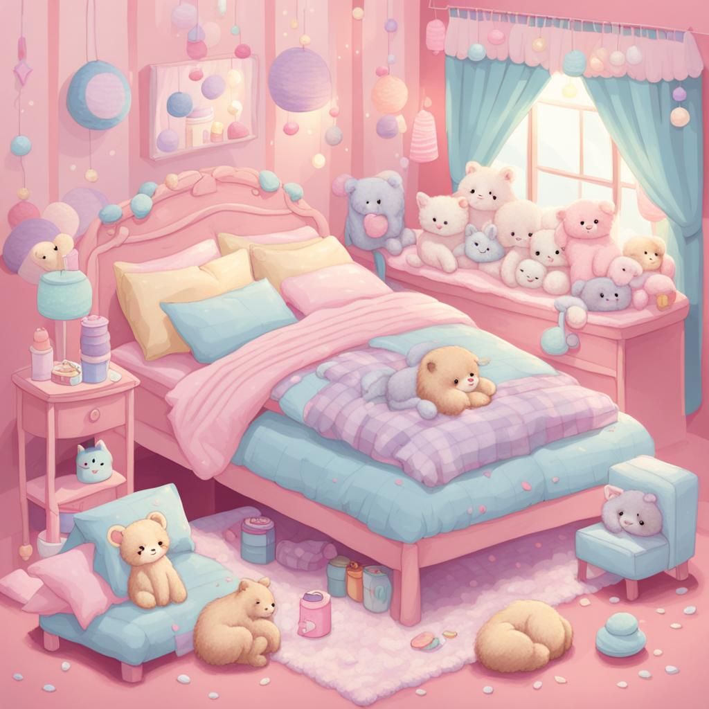 Kawaii Pastel Fuzzy Animal Slumber Party