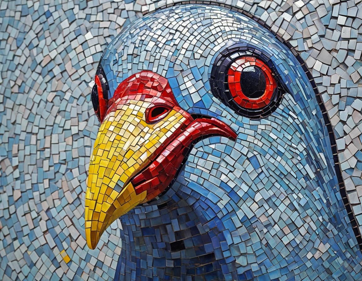 Expressionistic Mosaic Pigeon on Aluminum