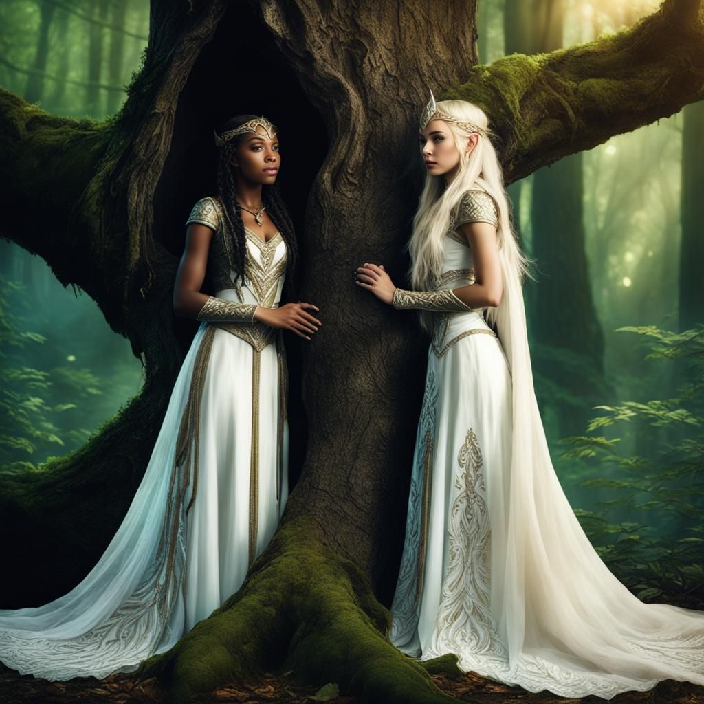 Elven Girls Healing Forest in Enchanting Woodlands