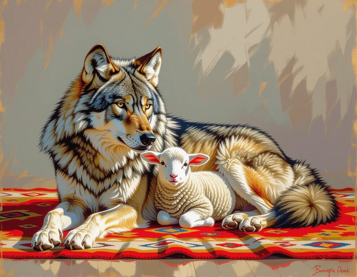 Wolf and Lamb in Harmony with Chiaroscuro Lighting