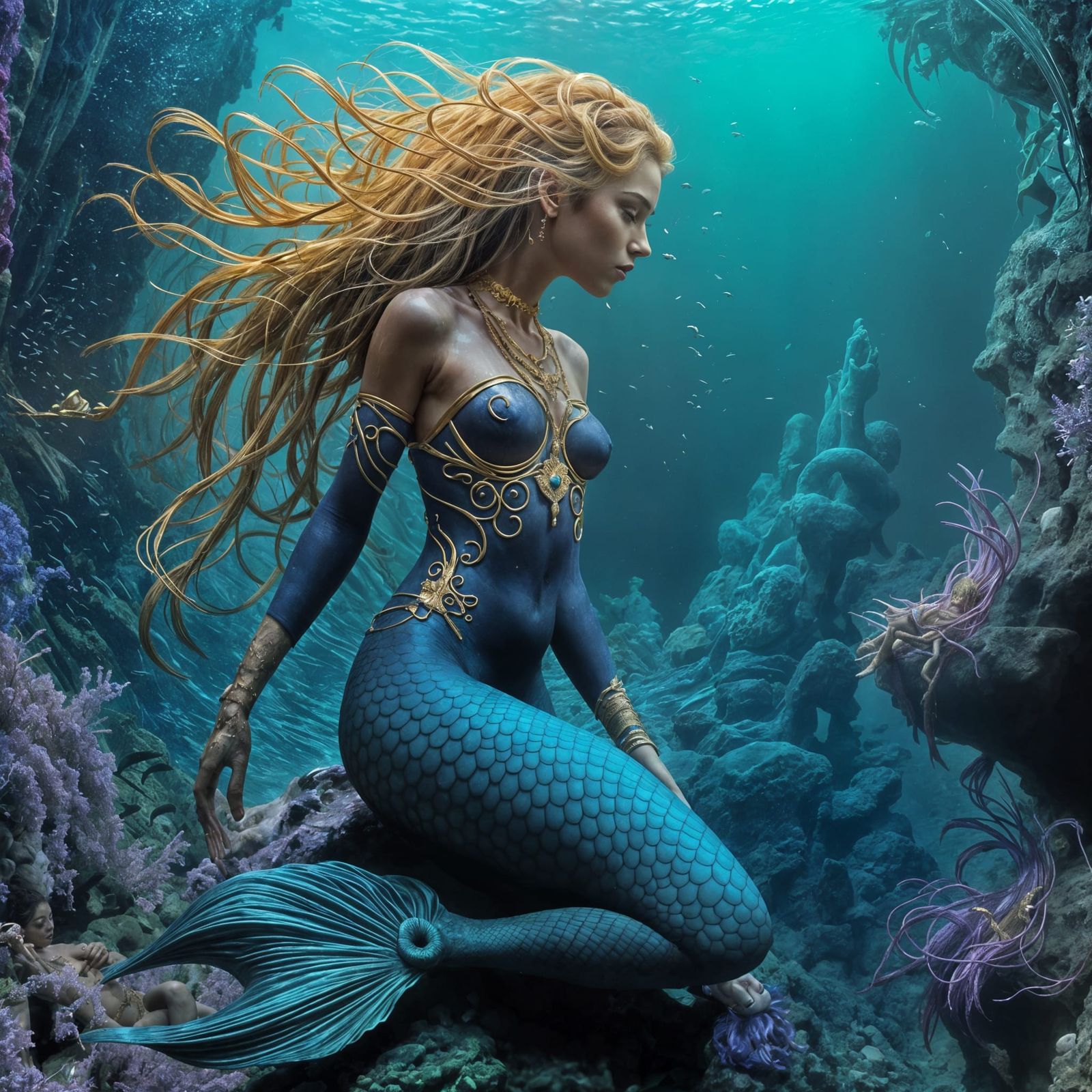 Mythical Mermaid in Deep Blue Sea