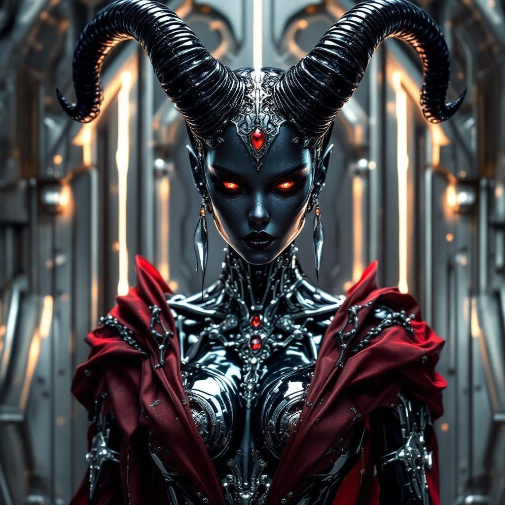 Chrome Demon Queen with Red Gemstones
