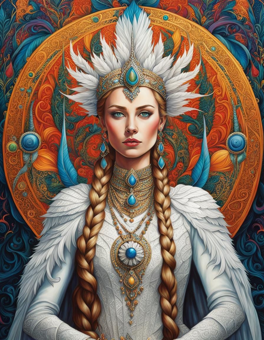 White Witch Portrait with Wolf, Hyperdetailed