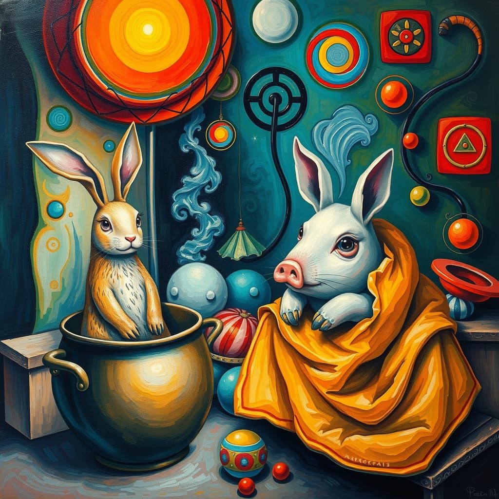 Surreal Marketplace Scene in Folkloric Romanticism Style