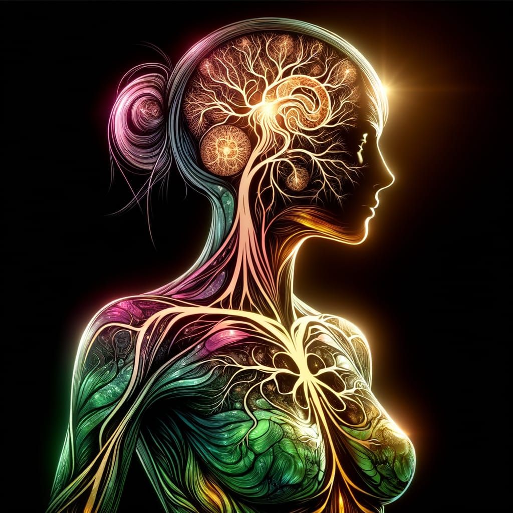 Central Nervous System as Female Figure, Digital Art