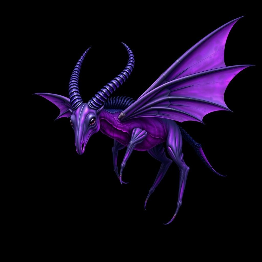 Surreal Flying Monoceros in Deep Violet Hues