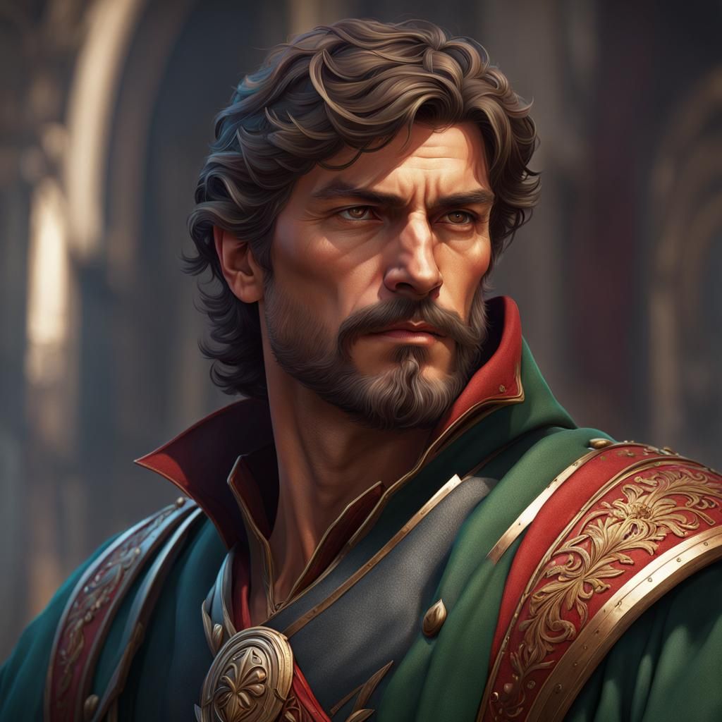 Renaissance Swordsman Portrait in Hyperdetailed Art Style