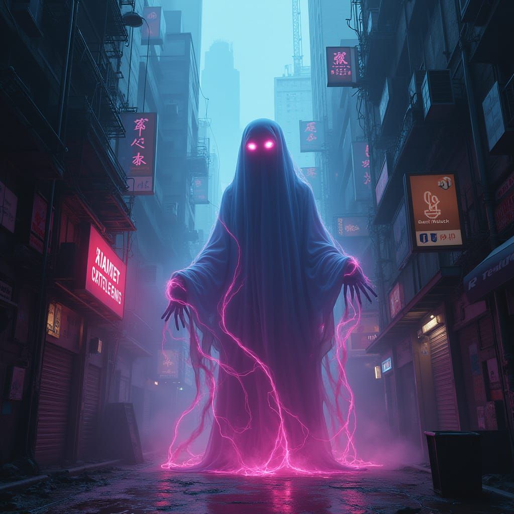 Cyberpunk Specter Illuminated by Neon Aura