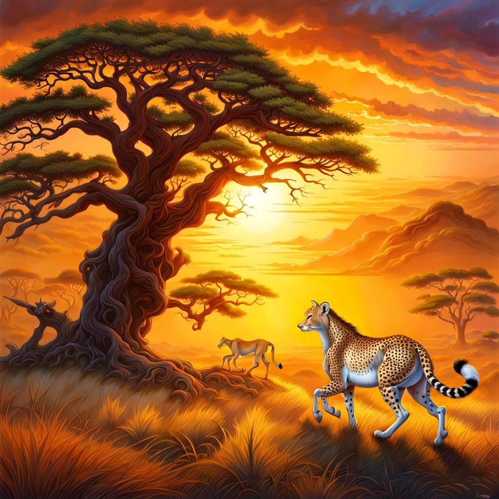 Ethereal Sunrise Pursuit: Cheeta Chases Antelope on African...
