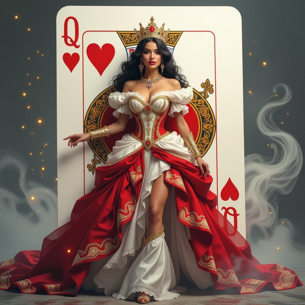 Latina Queen Emerges from Queen of Hearts Card