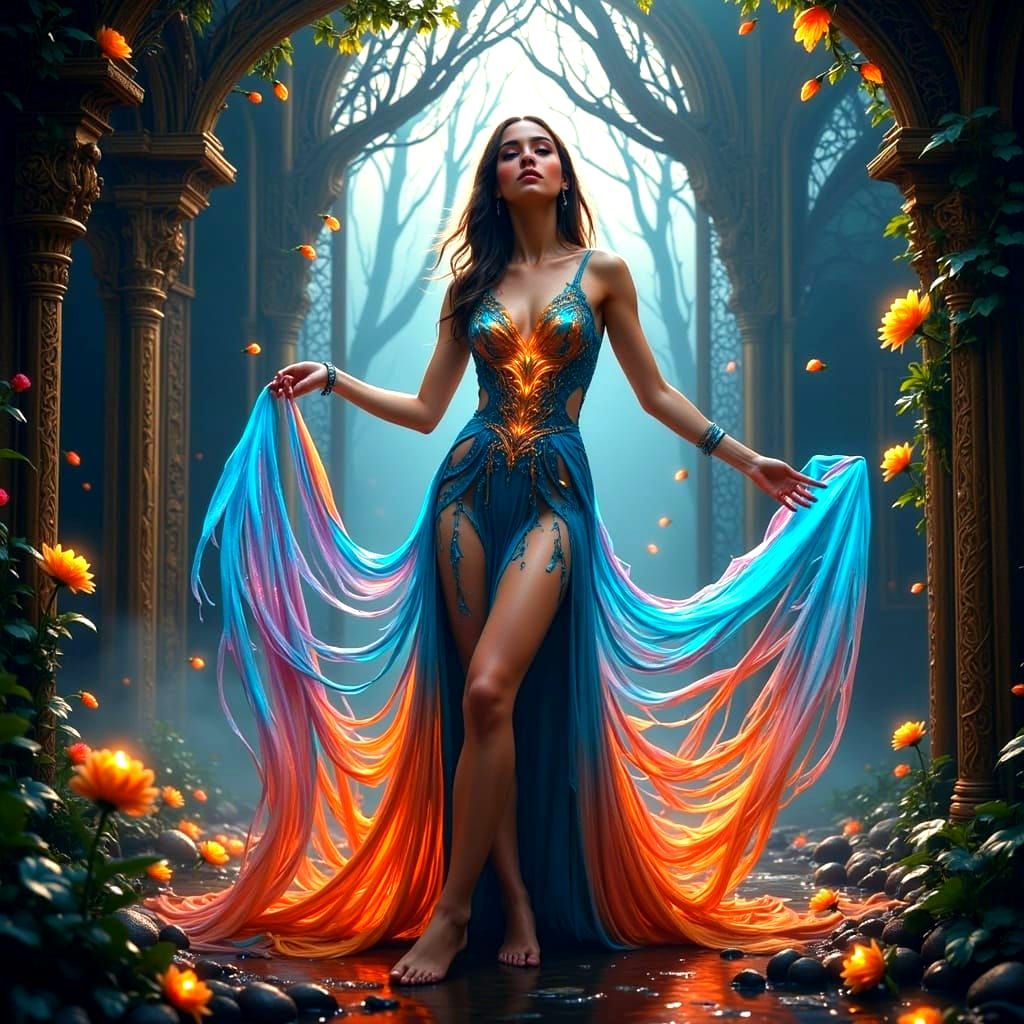 Woman Dancing in Detailed Matte Painting Style