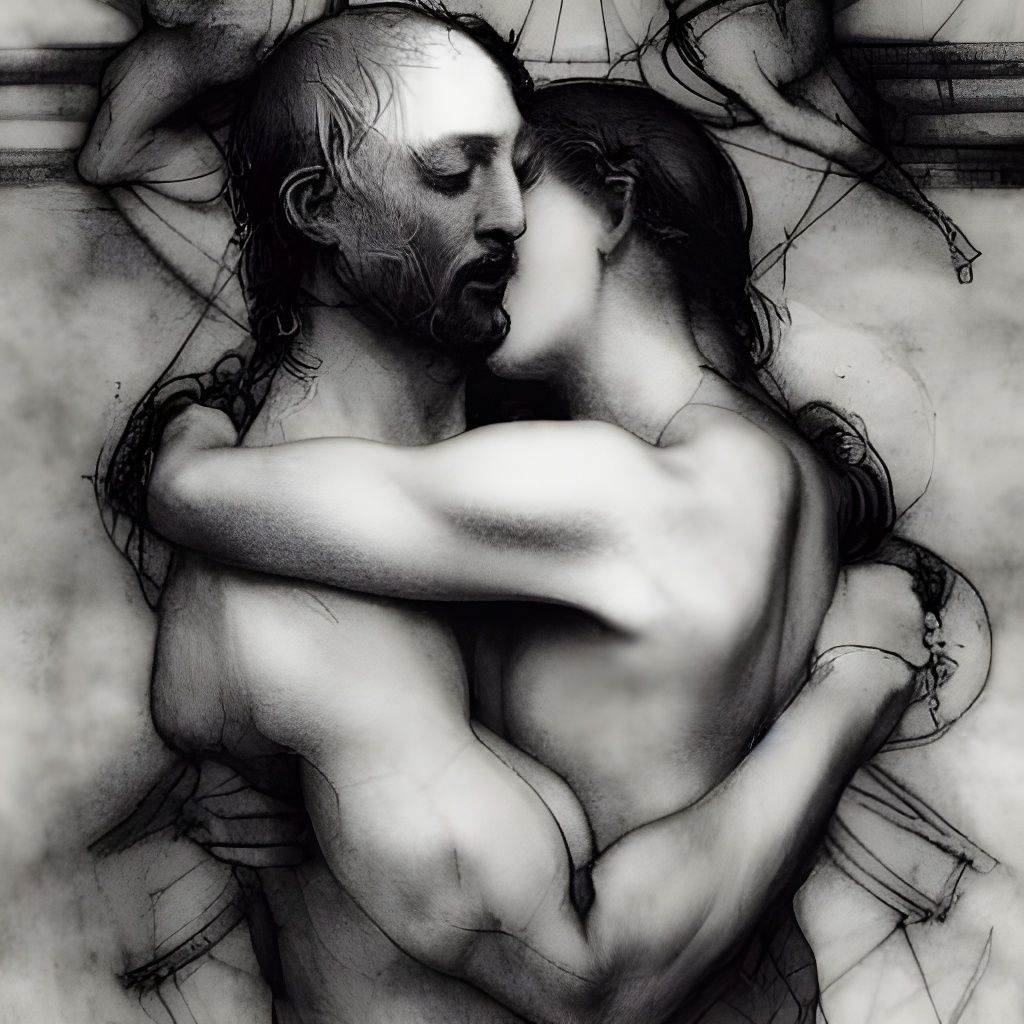 Renaissance Lovers Embrace: Pencil Sketch Art