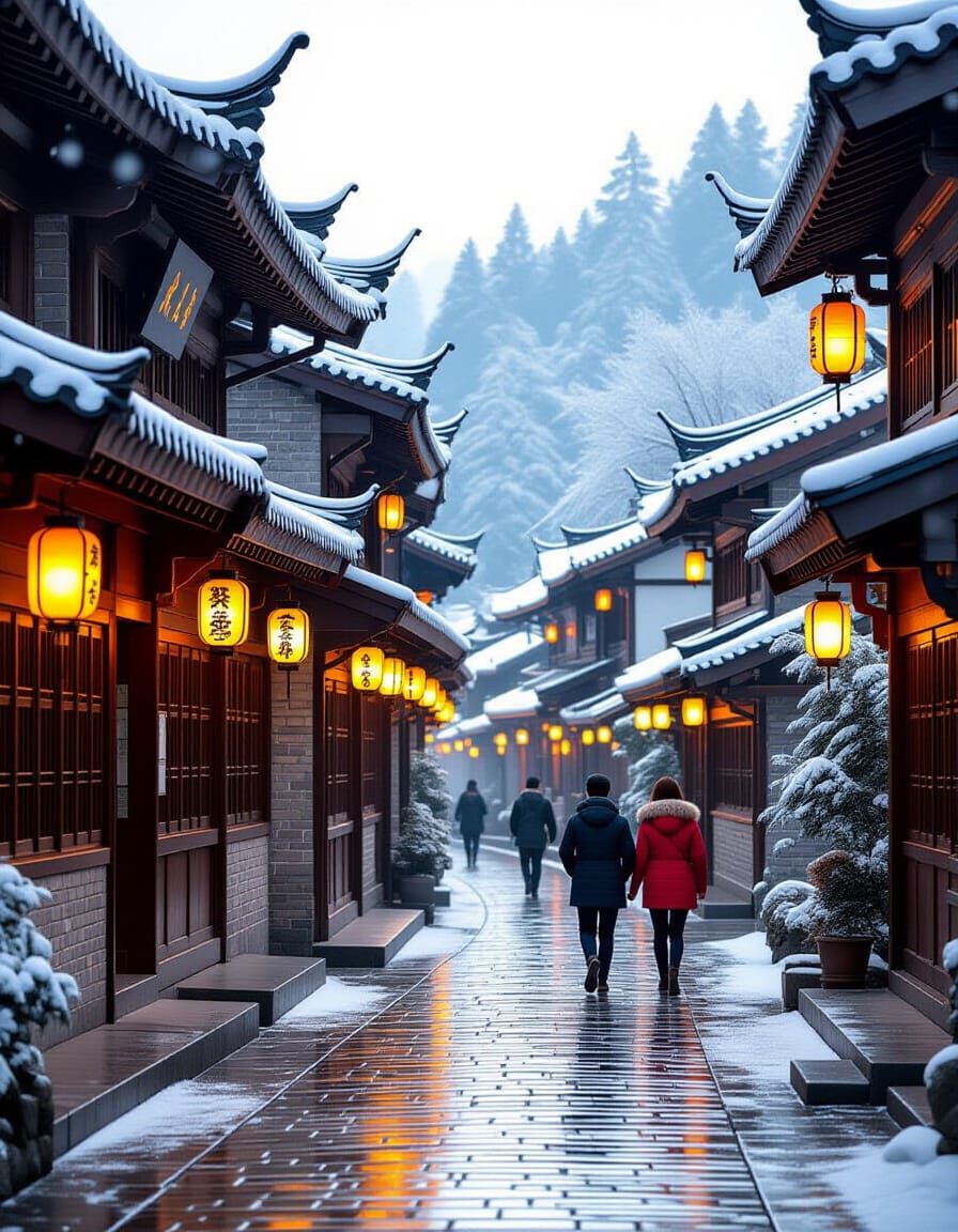 Peaceful East Asian Winter Street Scene