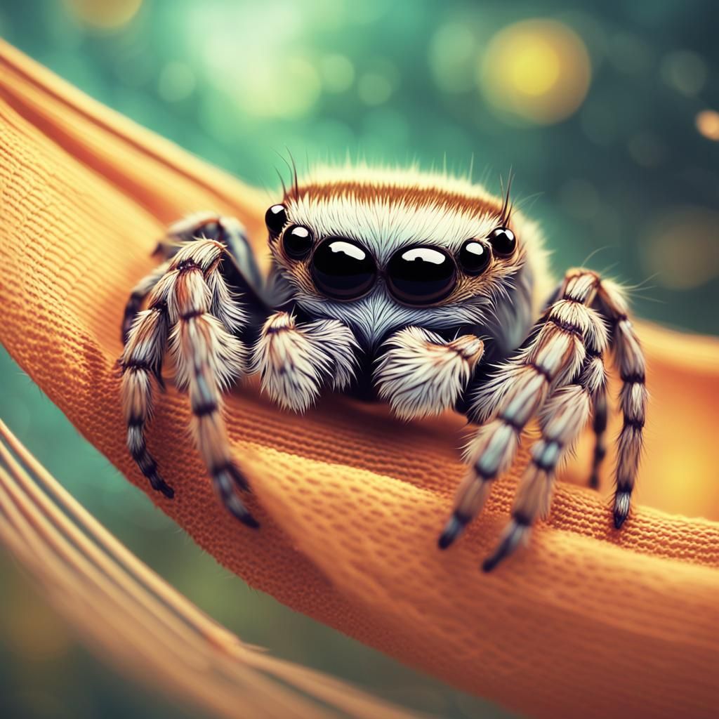 Jumping Spider Relaxing in Hammock: Anime Style