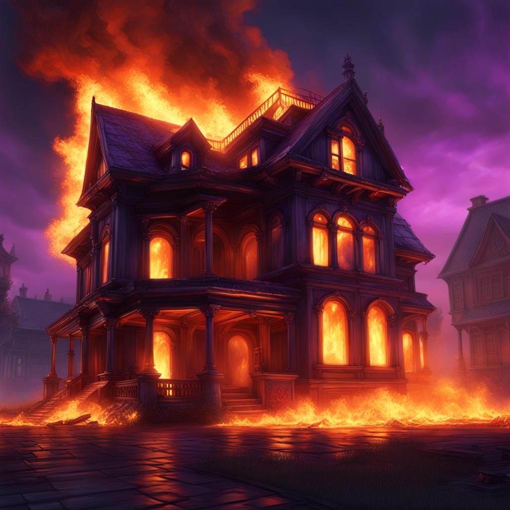 Inferno: House Ablaze in Dark Fantasy Style
